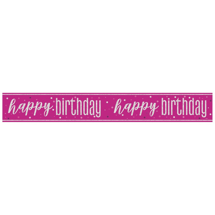 Glitz Happy Birthday Pink Prism Foil Banner 9 ft