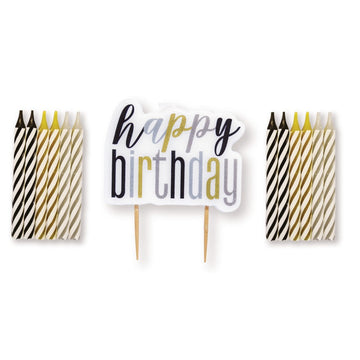 Glitz Black Happy Birthday Pick Candle & Spiral Candle Set 13 Piece