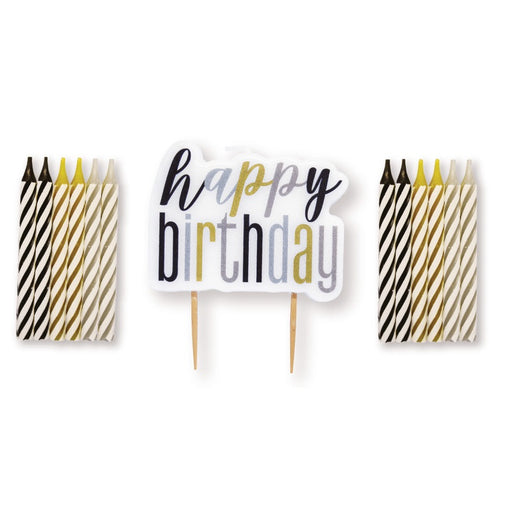 Glitz Black Happy Birthday Pick Candle & Spiral Candle Set 13 Piece