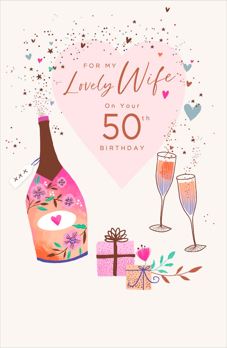 Gibson | Birthday Card 50th Wife | Happy Birthday Gifts | With Envelope