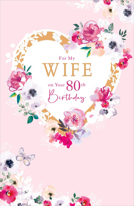Gibson | Birthday Card 80th Wife | Happy Birthday Gifts | With Envelope