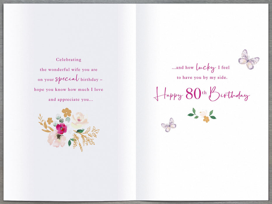 Gibson | Birthday Card 80th Wife | Happy Birthday Gifts | With Envelope