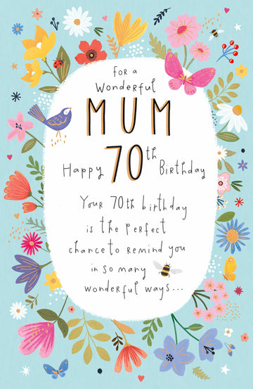 Gibson | Birthday Card 70th Mum | Happy Birthday Gifts | With Envelope
