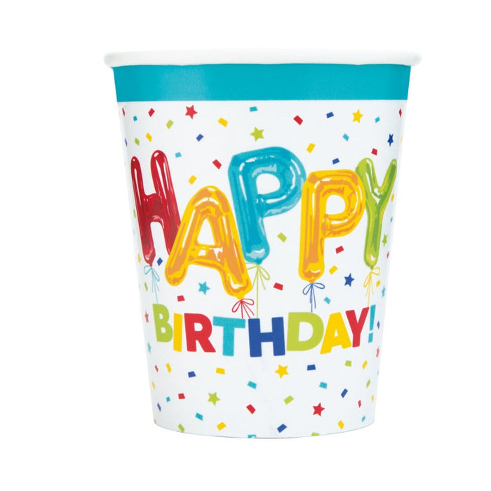 Happy Balloon Birthday 9oz Paper Cups 8 Pack