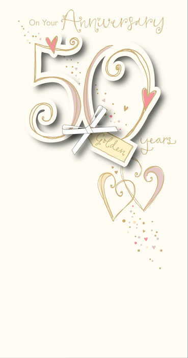 Swirls and Kisses Anniversary Card for Wedding, Conv Design