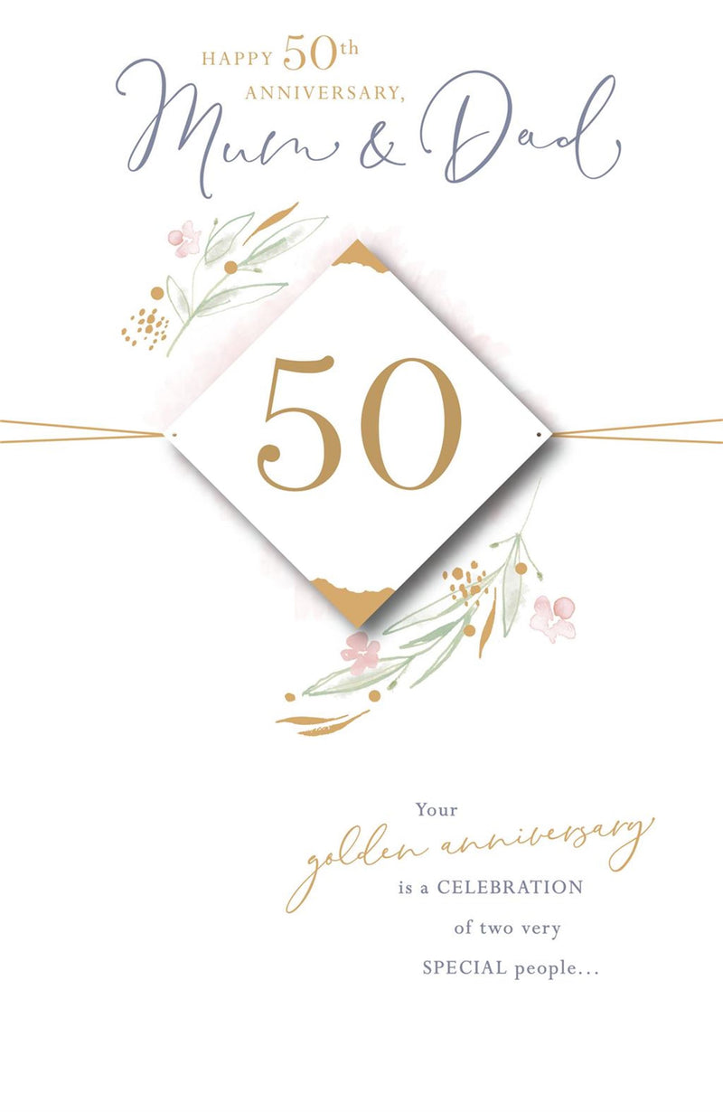 Gibson | 50th Wedding Anniversary Card Mum & Dad | Conventional Design | With Envelope