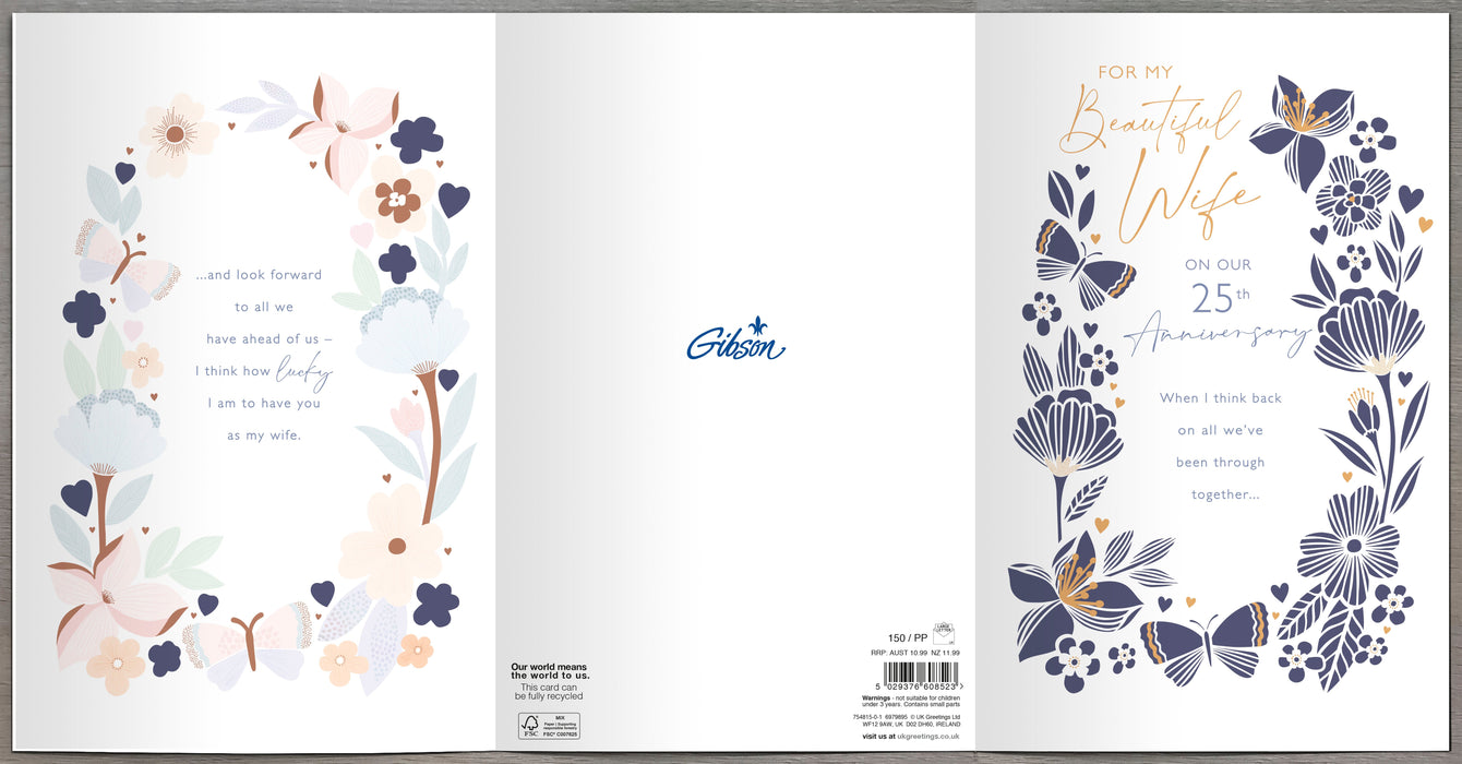 Gibson | Anniversary Wedding 25th Wife | Card & Gift | With Envelope