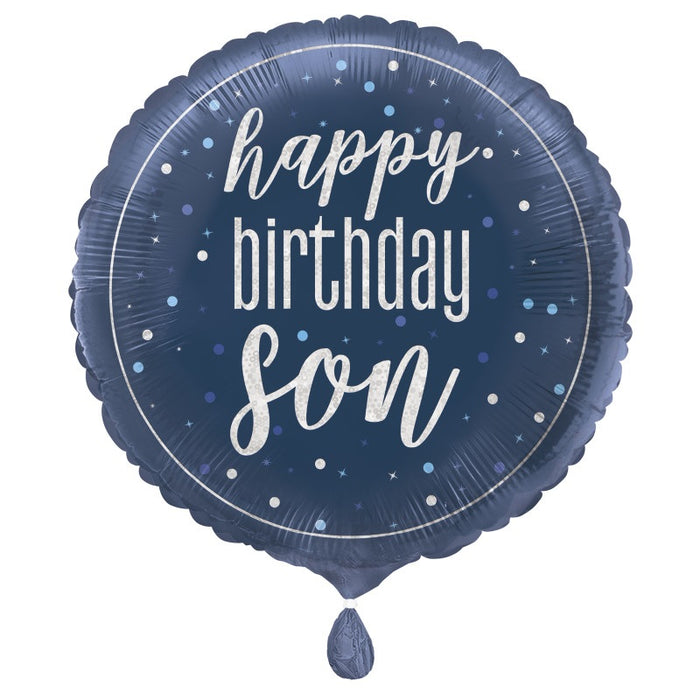 Happy Birthday Son Round 18" Foil Balloon Packaged (Optional Helium Inflation)