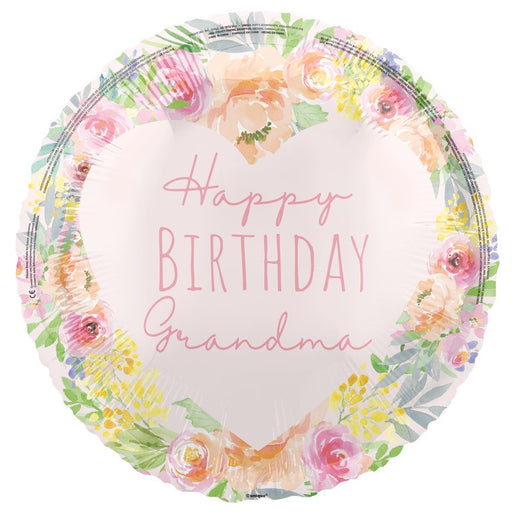 Happy Birthday Grandma Round 18" Foil Balloon Packaged (Optional Helium Inflation)