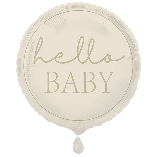 Hello Baby Neutral Round 18" Foil Balloon Packaged (Optional Helium Inflation)