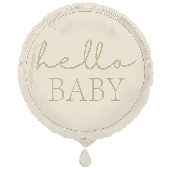Hello Baby Neutral Round 18" Foil Balloon Packaged (Optional Helium Inflation)