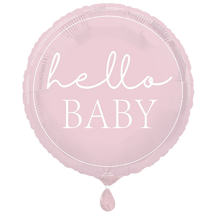Hello Baby Pink Round 18" Foil Balloon Packaged (Optional Helium Inflation)