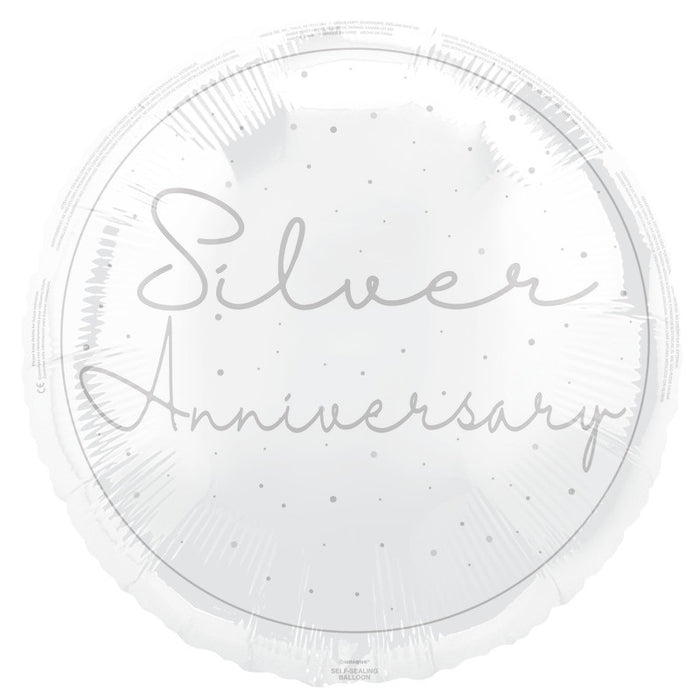 18" Happy 25th Anniversary Foil Balloon Round (Optional Helium Inflation)