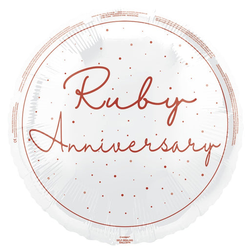 18" Happy 40th Anniversary Foil Balloon Round (Optional Helium Inflation)