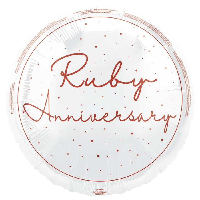 18" Happy 40th Anniversary Foil Balloon Round (Optional Helium Inflation)