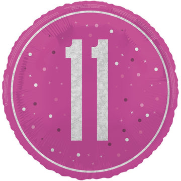 18" Glitz Pink Age 11 Prism Foil Balloon Round (Optional Helium Inflation)