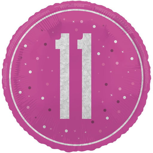 18" Glitz Pink Age 11 Prism Foil Balloon Round (Optional Helium Inflation)