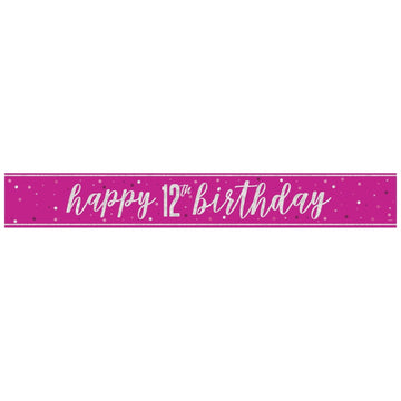 Glitz Pink Age 12 Prism Foil Banner 9 ft