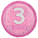 18" Glitz Pink Age 3 Prism Foil Balloon Round (Optional Helium Inflation)