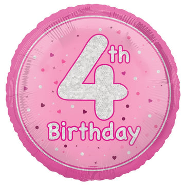 18" Glitz Pink Age 4 Prism Foil Balloon Round (Optional Helium Inflation)