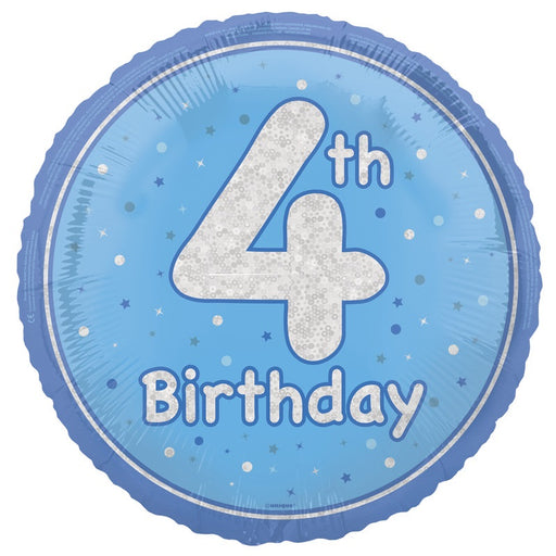 18" Glitz Blue Age 4 Prism Foil Balloon Round (Optional Helium Inflation)