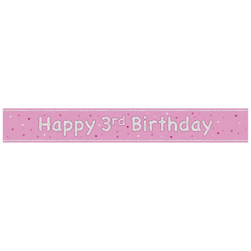 Glitz Pink Age 3 Prism Foil Banner 9 ft