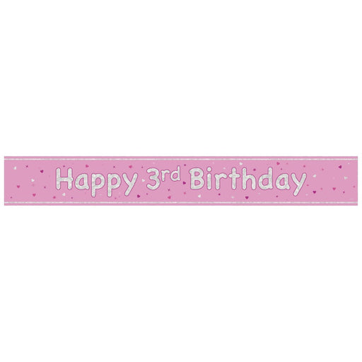 Glitz Pink Age 3 Prism Foil Banner 9 ft