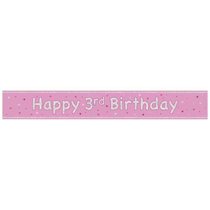 Glitz Pink Age 3 Prism Foil Banner 9 ft