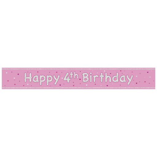 Glitz Pink Age 4 Prism Foil Banner 9 ft