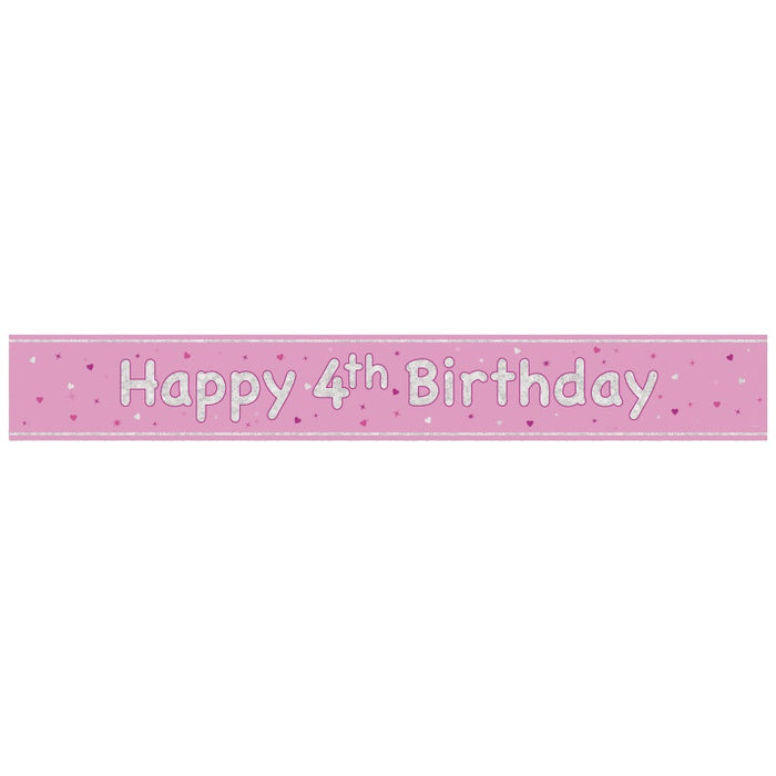 Glitz Pink Age 4 Prism Foil Banner 9 ft