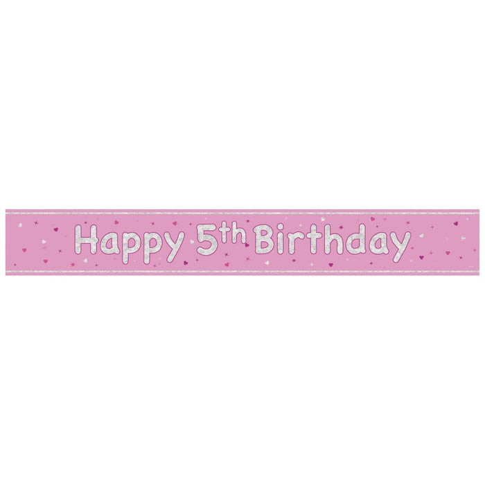 Glitz Pink Age 5 Prism Foil Banner 9 ft