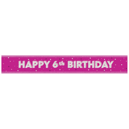 Glitz Pink Age 6 Prism Foil Banner 9 ft