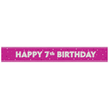 Glitz Pink Age 7 Prism Foil Banner 9 ft