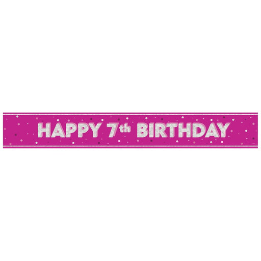 Glitz Pink Age 7 Prism Foil Banner 9 ft