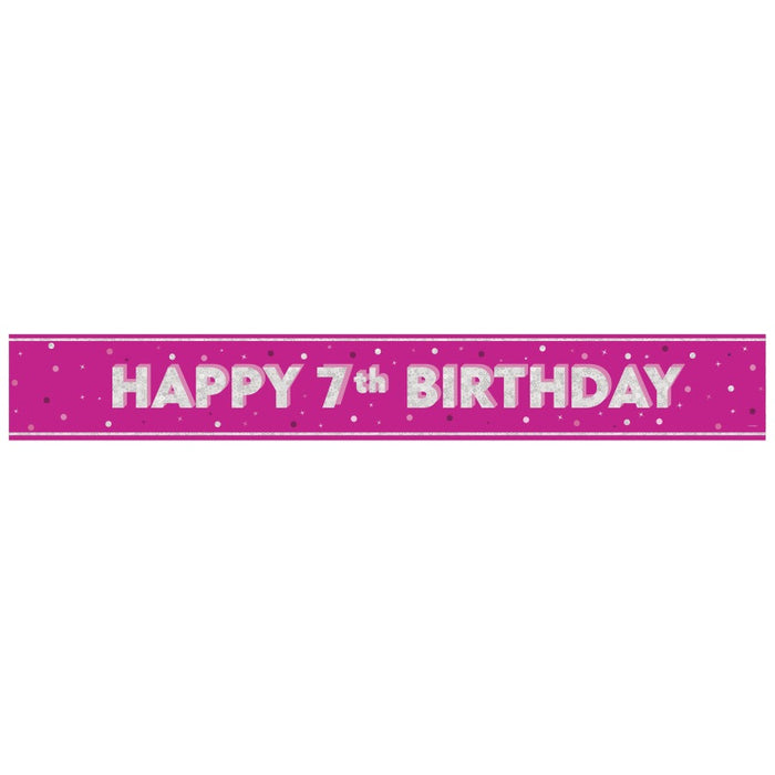 Glitz Pink Age 7 Prism Foil Banner 9 ft