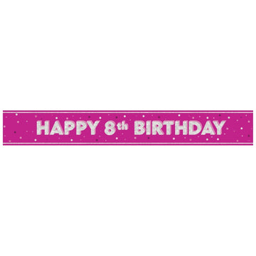 Glitz Pink Age 8 Prism Foil Banner 9 ft