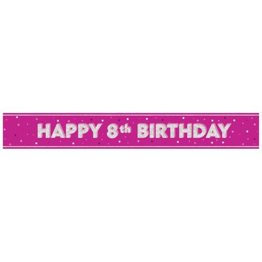 Glitz Pink Age 8 Prism Foil Banner 9 ft