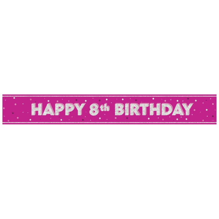Glitz Pink Age 8 Prism Foil Banner 9 ft