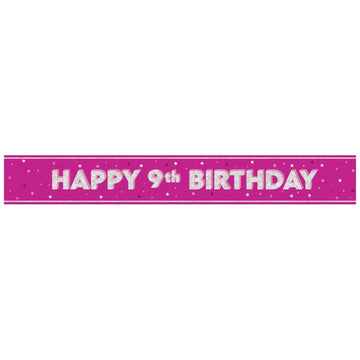 Glitz Pink Age 9 Prism Foil Banner 9 ft