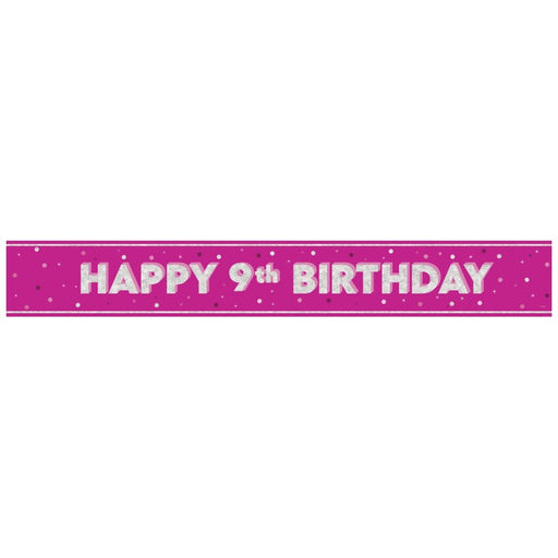 Glitz Pink Age 9 Prism Foil Banner 9 ft