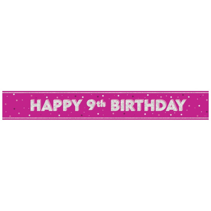 Glitz Pink Age 9 Prism Foil Banner 9 ft