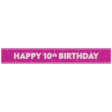 Glitz Pink Age 10 Prism Foil Banner 9 ft