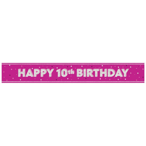 Glitz Pink Age 10 Prism Foil Banner 9 ft