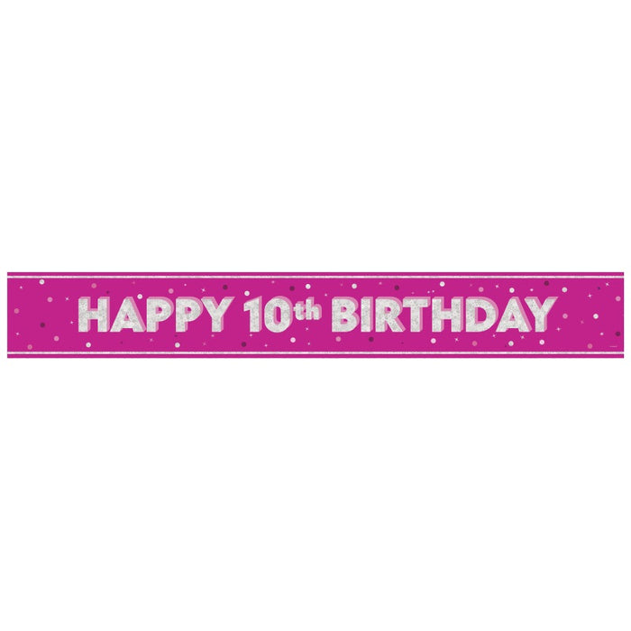 Glitz Pink Age 10 Prism Foil Banner 9 ft