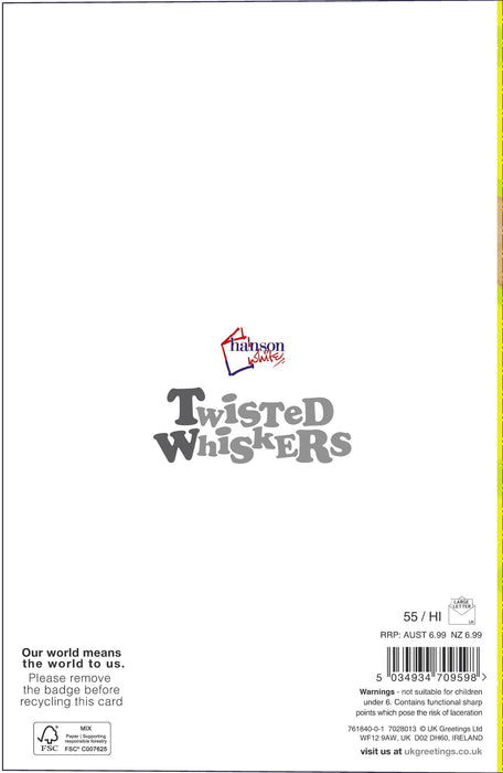 Twisted Whiskers | 7th Birthday Card | Juvenile Design | With Envelope