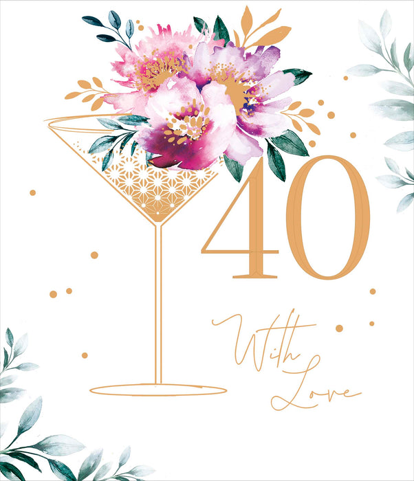 Ruby Bloom Birthday Card for 40th, Conv Design