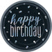 Birthday Black Glitz Round 9" Dinner Plates 8 Pack - Foil Stamping