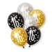 6 Pack Glitz Black Number 16 Assorted Platinum & Pearl Premium 12" Latex Balloons (Optional Helium Inflation)