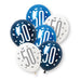 6 Pack Glitz Blue Number 50 Pearl Premium 12" Latex Balloons (Optional Helium Inflation)