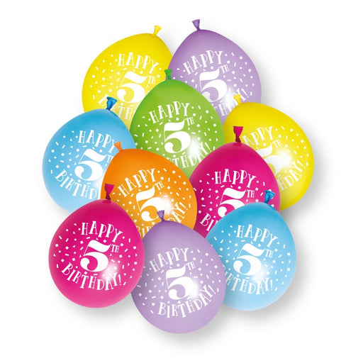 10 Pack Happy 5th Birthday 9" Latex Balloons
